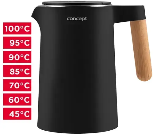 CONCEPT Rýchlovarná kanvica nerezová 1,5 l Salt & Pepper čierna RK3301