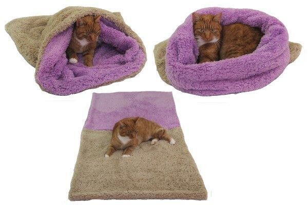 Marysa pelíšek 3v1 pro kočky, DE LUXE, béžový/fialový XL