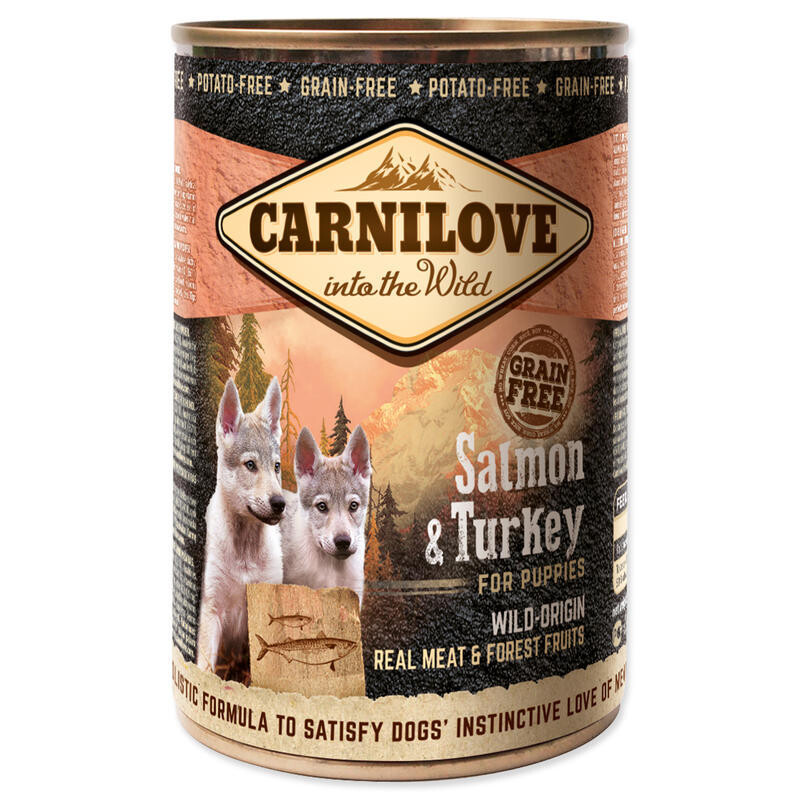 Konzerva CARNILOVE Wild Meat Salmon & Turkey for puppies 400g