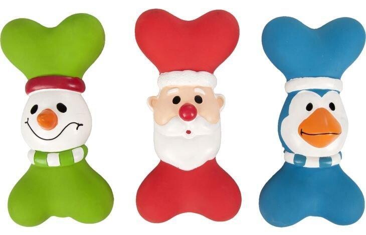 Flamingo Vánoční latexová hračka pro psy, kost 19cm