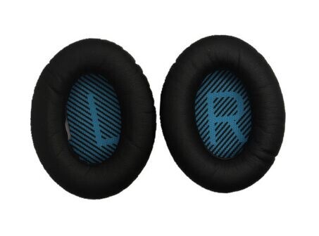 Náhradné kožené náušníky pre slúchadlá Bose QuietComfort 2, 15, 25 a 35 - Čierne s modrým vnútrom