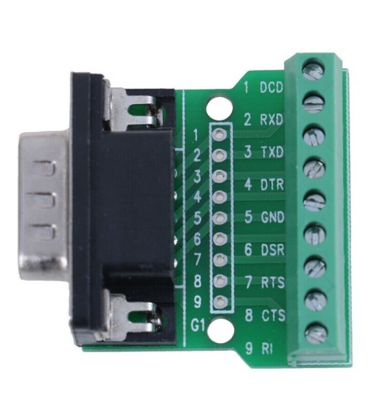 D-Sub DE-9 samica s aretačnými závitmi RS232 adaptér na svorkovnicu