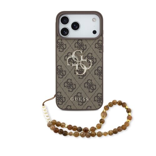 Guess PU 4G Metal Logo Strap Zadní Kryt pro iPhone 17 Pro Max Brown