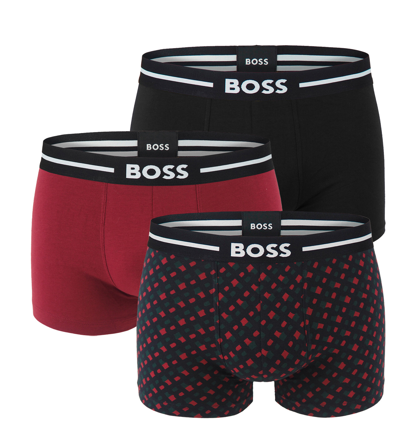 BOSS - boxerky 3PACK eco friendly organic cotton BOLD B logo & burgundy