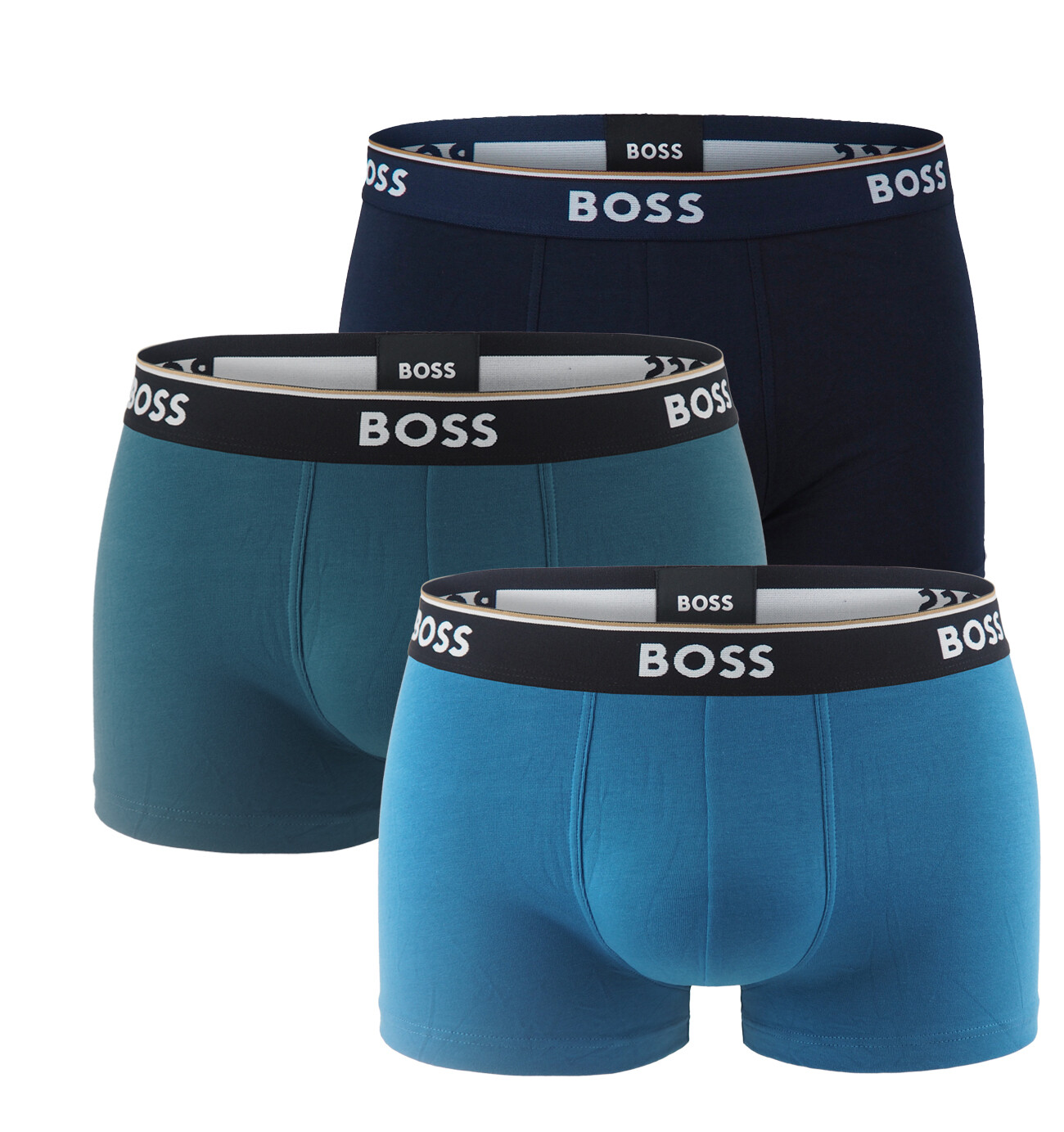 BOSS - boxerky 3PACK Power cotton stretch modern petrol & blue tones
