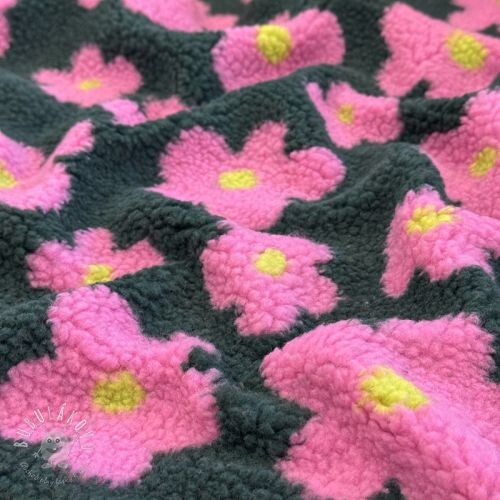 Kabátovina TEDDY JACQUARD Flowers army green/pink