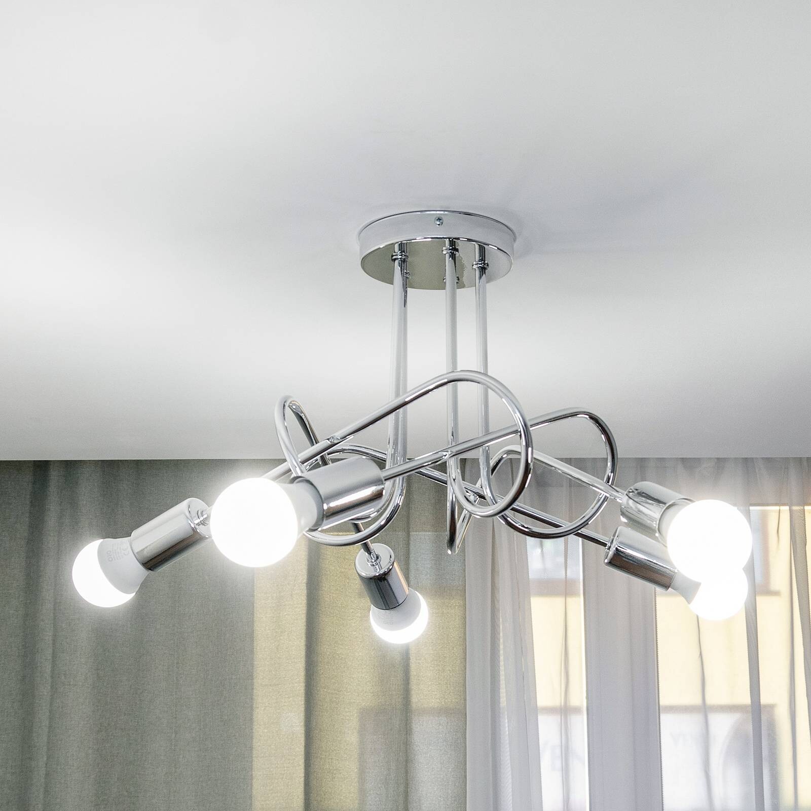 Stropné svietidlo Oxford, chróm, 5-pl., Ø 47 cm, kov