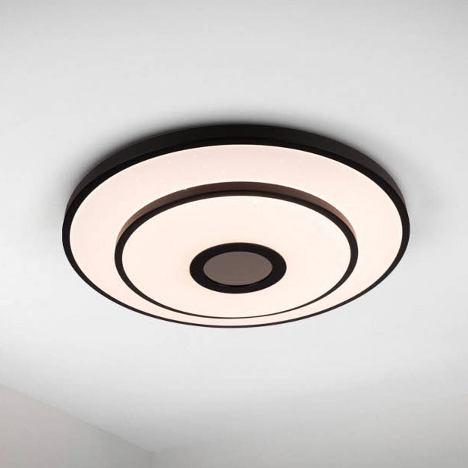 stropné LED svetlo Genua, čierne, železo, CCT, diaľkové ovládanie