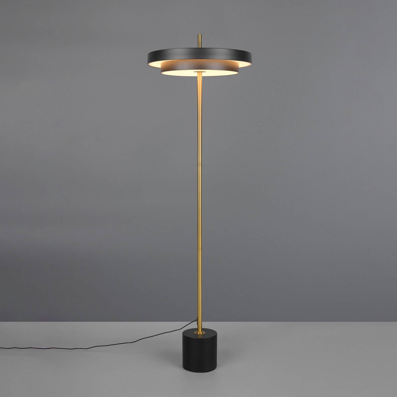 LED stojacia lampa Keaton, čierna/zlatá farba, výška 138 cm, CCT