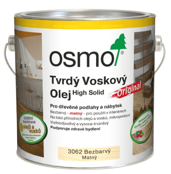 OSMO TVRDÝ VOSKOVÝ OLEJ ORIGINÁL - Olej na podlahy (3032 - bezfarebný hodvábny polomat, 2,5 L + 0,5 L zdarma)