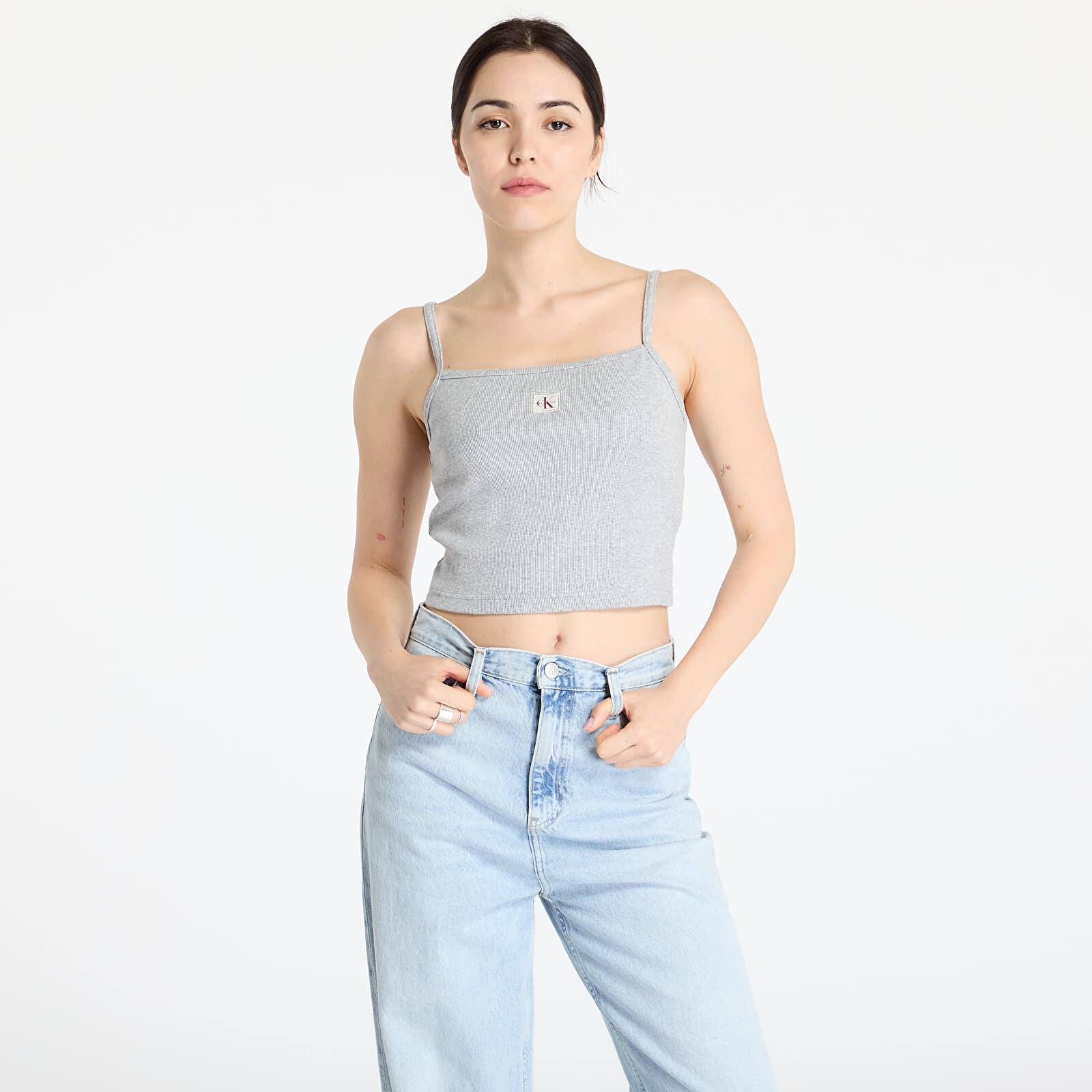 Calvin Klein Jeans Woven Label Rib Crop Gray XL