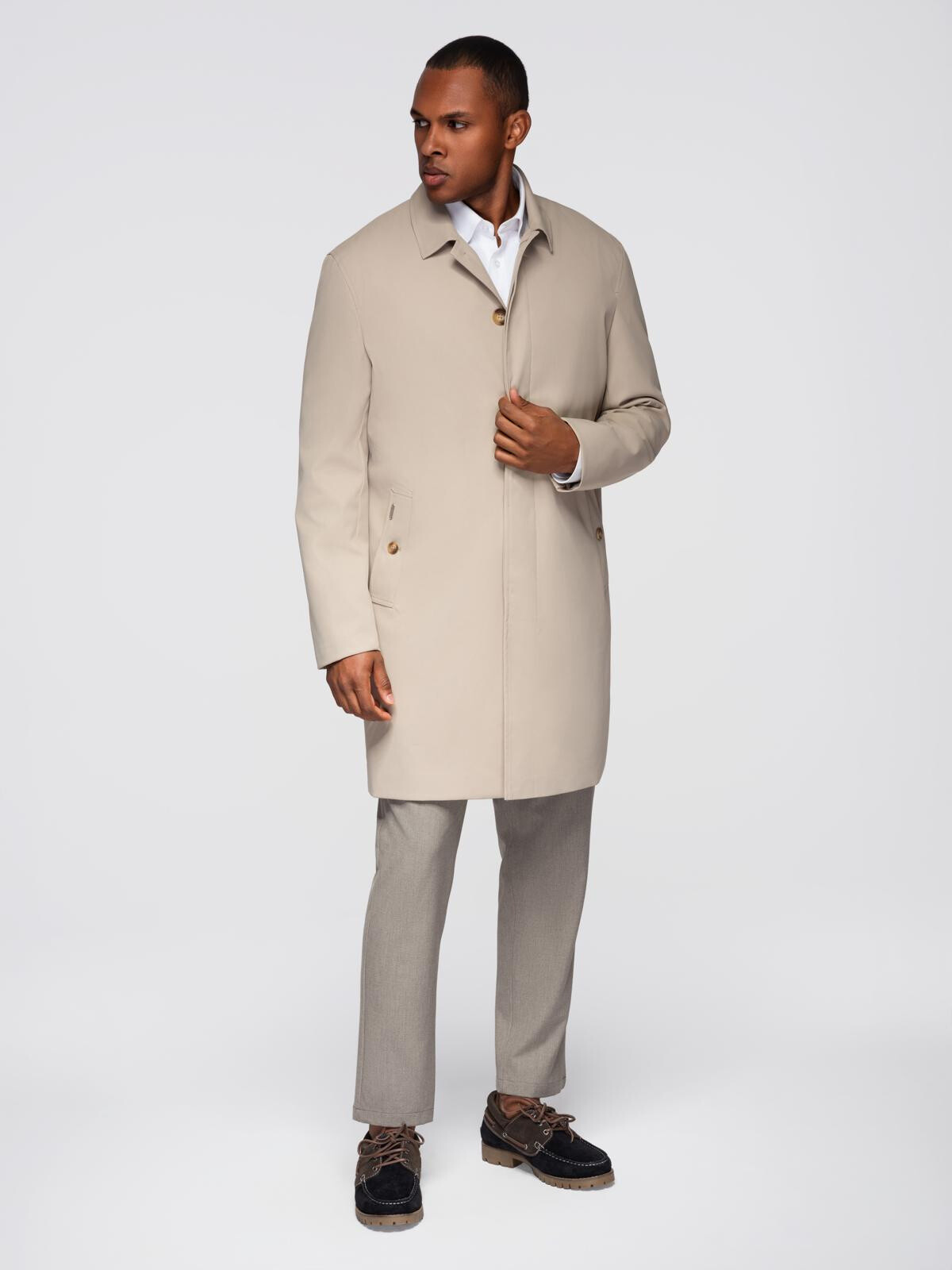 Ombre Men's minimalist coat with detachable vest - beige