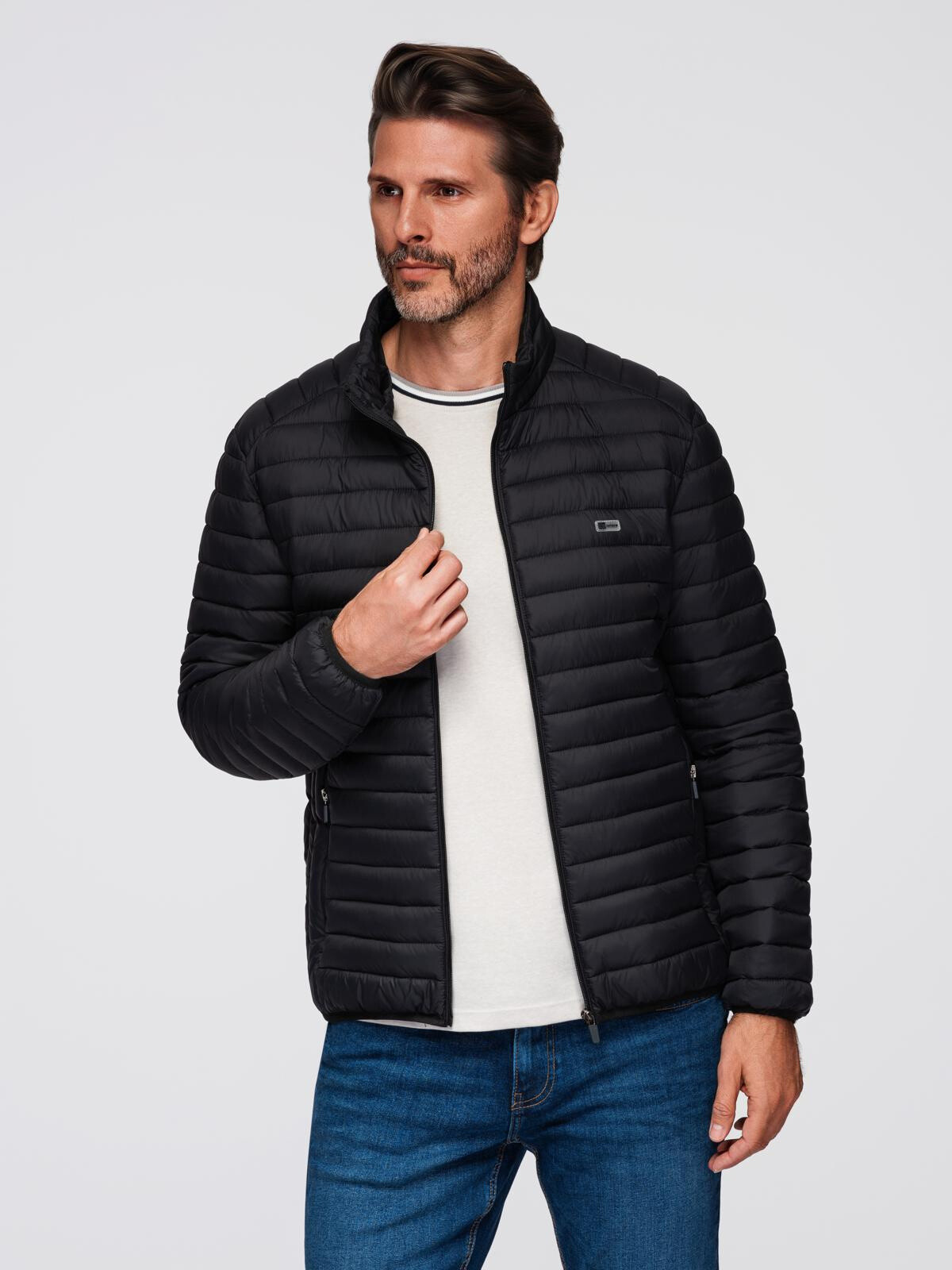 Ombre Classic men's quilted jacket with pouch option - black