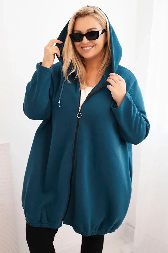 Kesi Dámska mikina Plus Size zateplená s kapucňou a zipsom morská