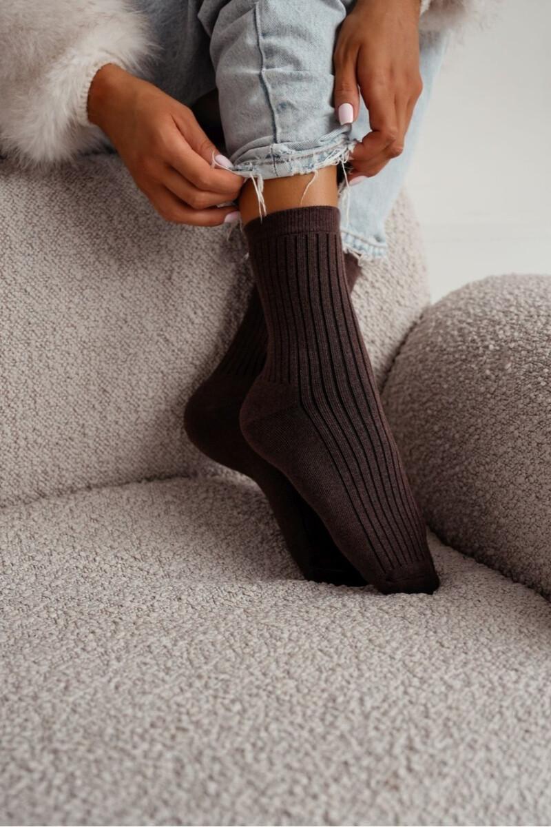 Milena Dámske Froté Ponožky S Prúžkami Čokoládové