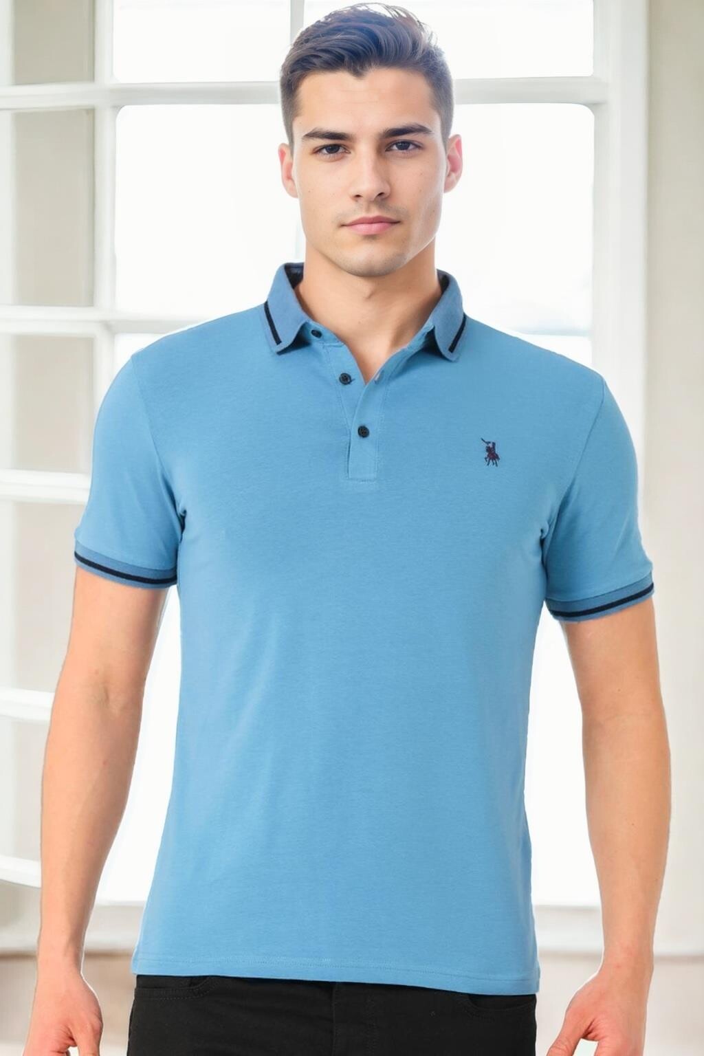 T9586 DEWBERRY MEN'S POLO NECK T-SHIRT-INDIGO