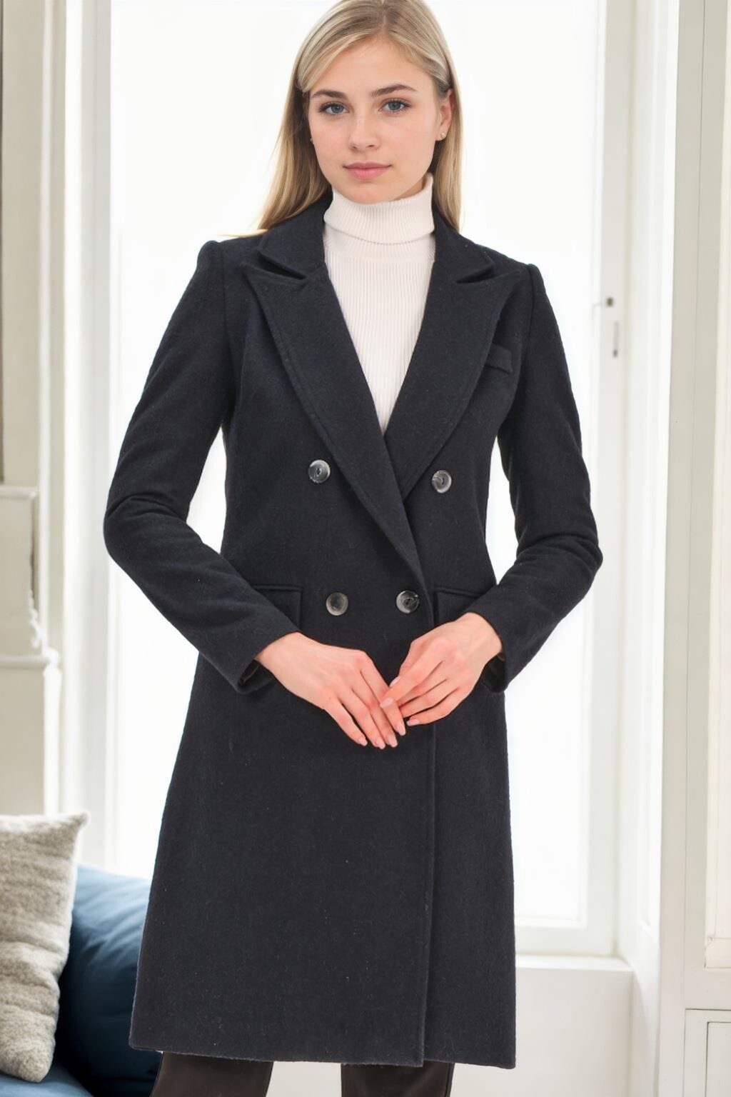 Z9672 DEWBERRY WOMEN'S COAT-NAVY BLUE