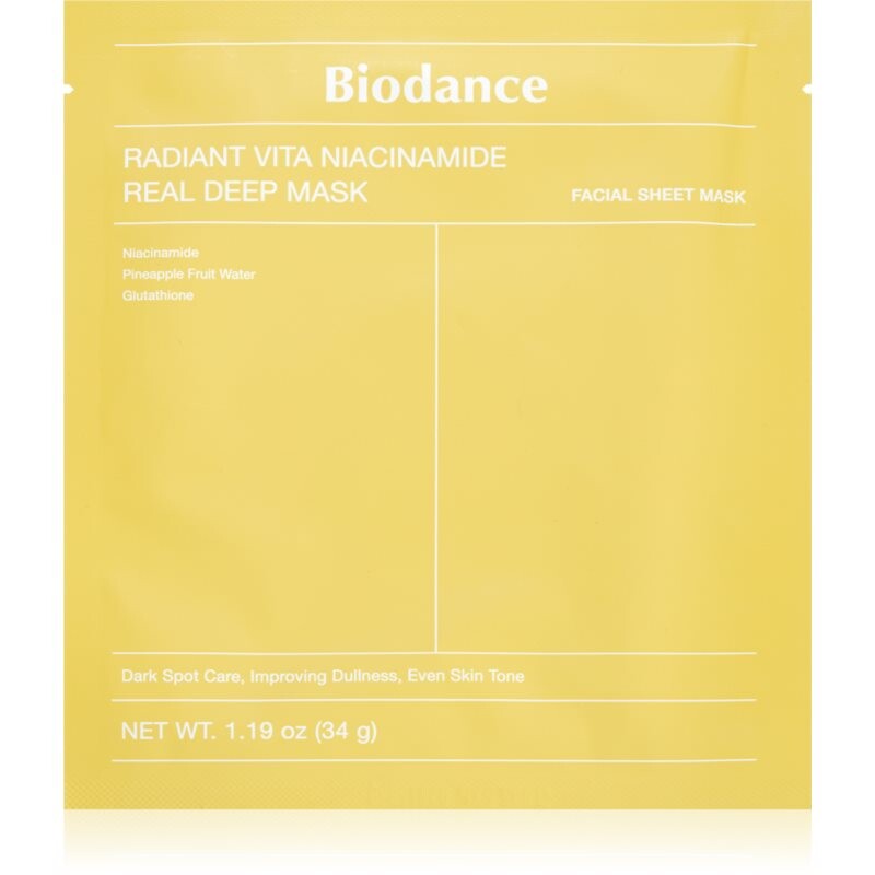 Biodance Radiant Vita Niacinamide Real Deep Mask rozjasňujúca pleťová maska pre zjednotenie farebného tónu pleti 1 ks