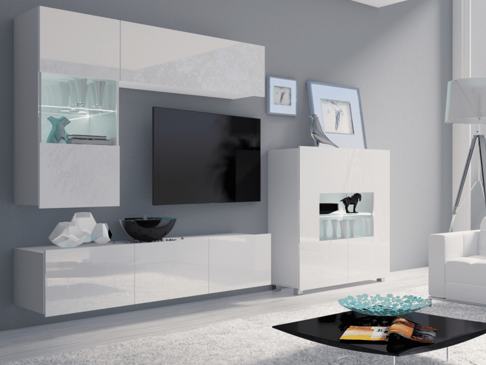 ArtGiB Obývacia stena CALABRINI III | biela/biely lesk