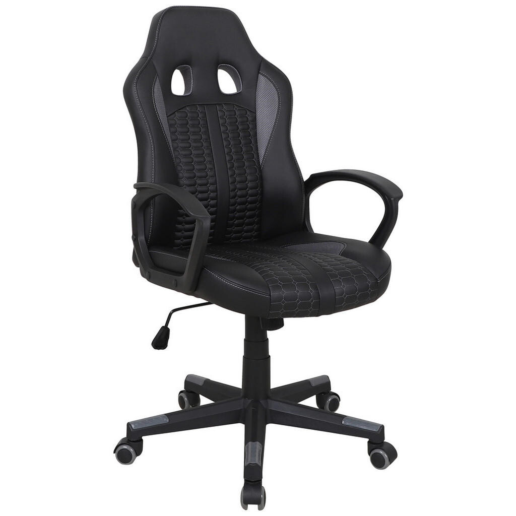 MID.YOU HERNÁ STOLIČKA, kožený vzhľad, sieťovina, sivá, čierna