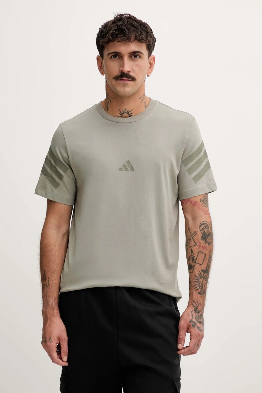 Bavlnené tričko adidas Fi 3S pánske, zelená farba, s potlačou, JW7073