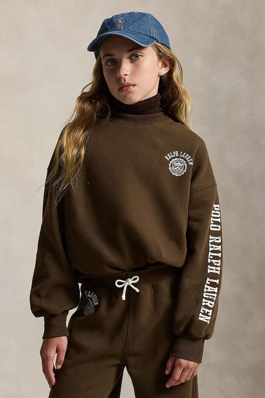 Detská bavlnená mikina Polo Ralph Lauren hnedá farba, s potlačou, 313979067003