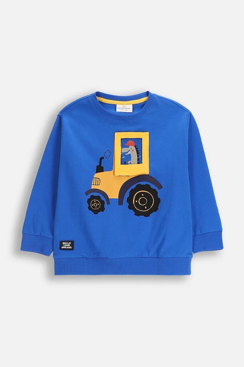 Detská bavlnená mikina Coccodrillo modrá farba, s potlačou, CITY BUILDER BOY KIDS