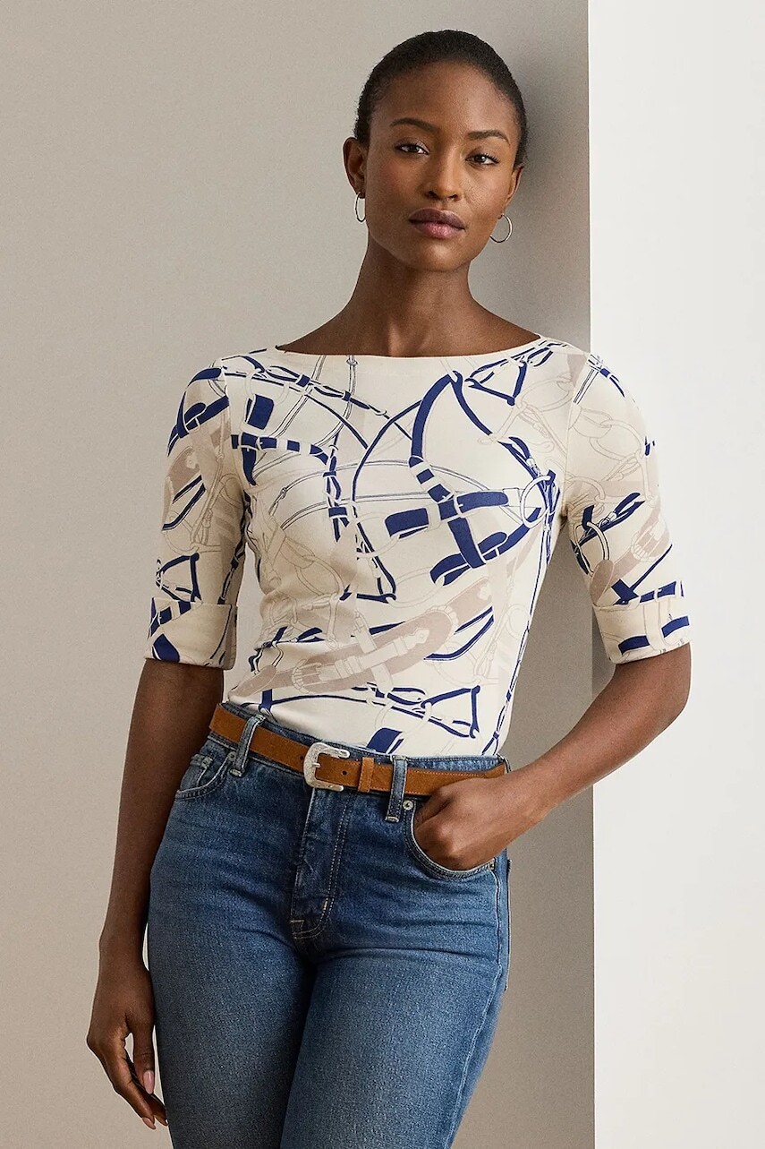 Blúzka Lauren Ralph Lauren béžová farba, vzorovaná, 200P02003