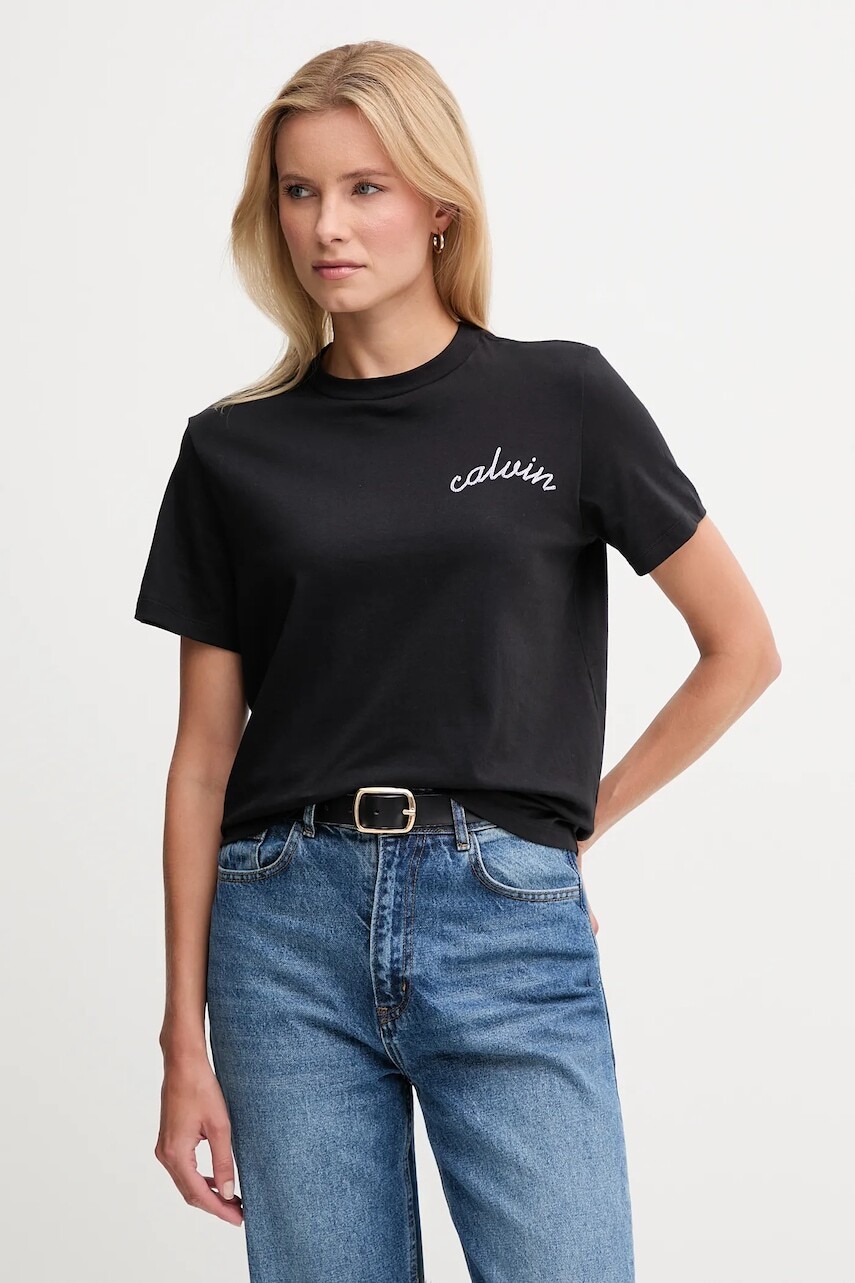 Bavlnené tričko Calvin Klein Jeans dámske, čierna farba, LV047D882G