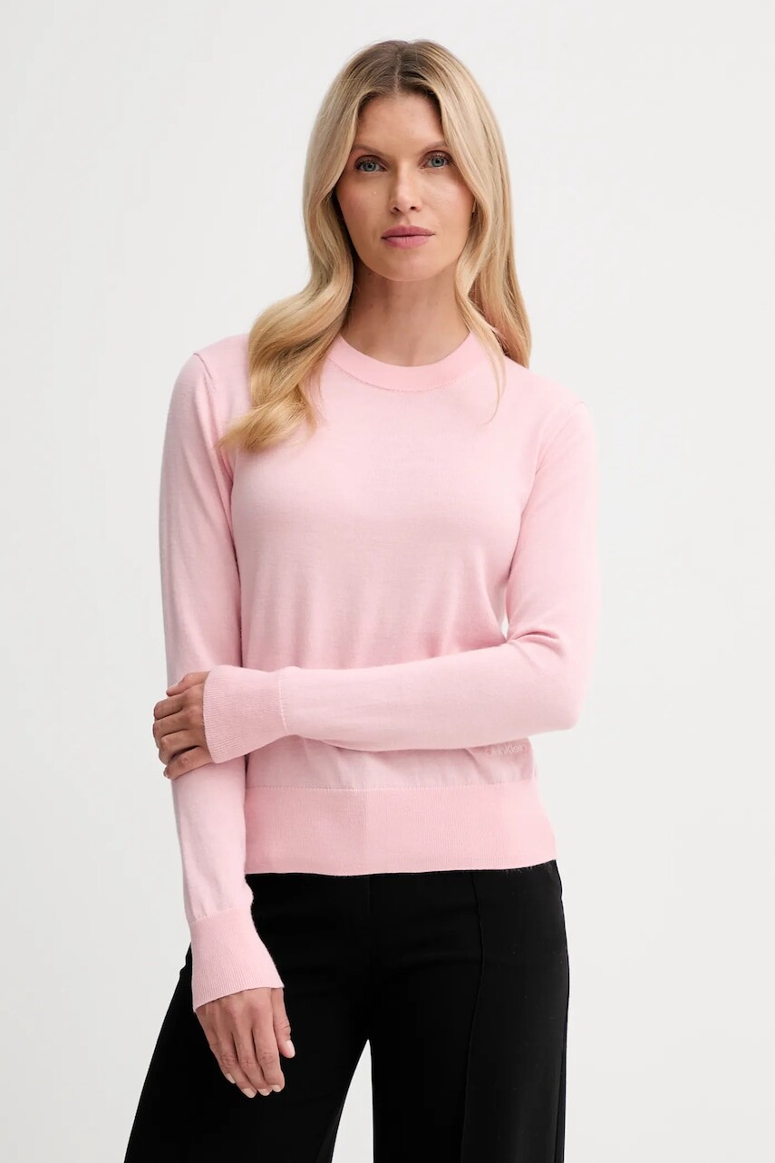 Sveter s prímesou vlny Calvin Klein ružová farba, ľahký, LV044D370G