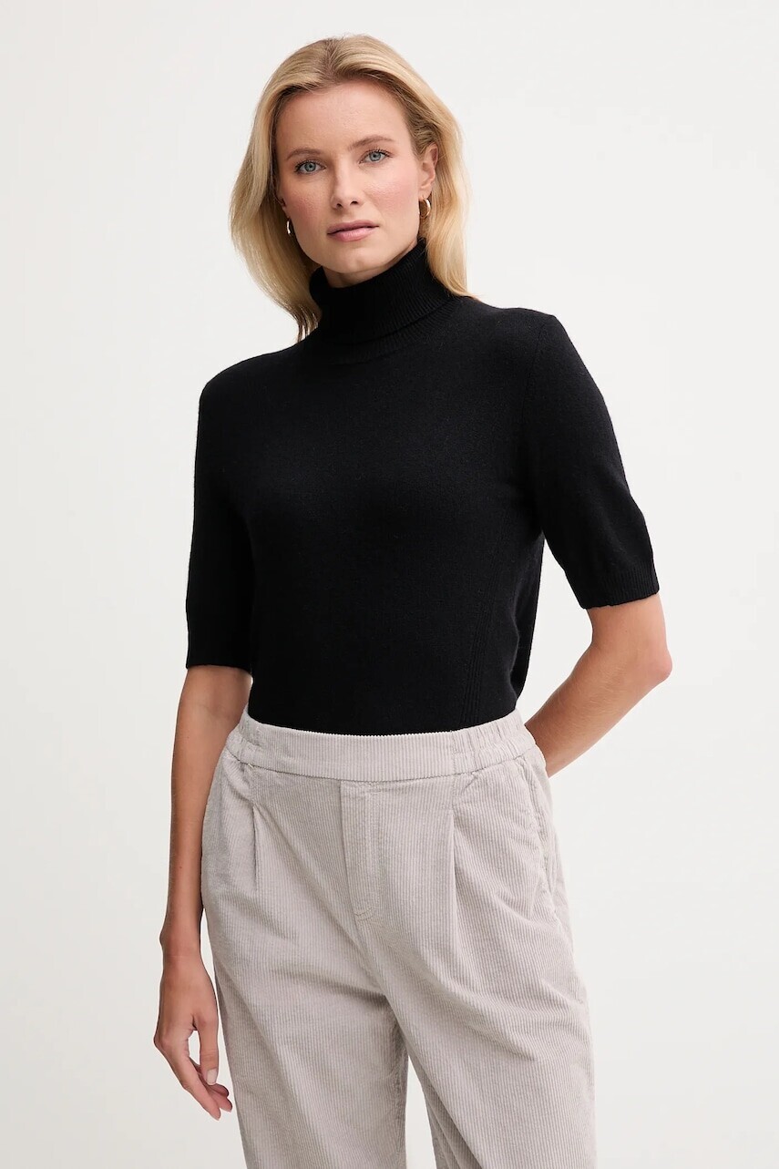 Detský sveter s prímesou vlny United Colors of Benetton čierna farba, ľahký, s rolákom, 102HD203X