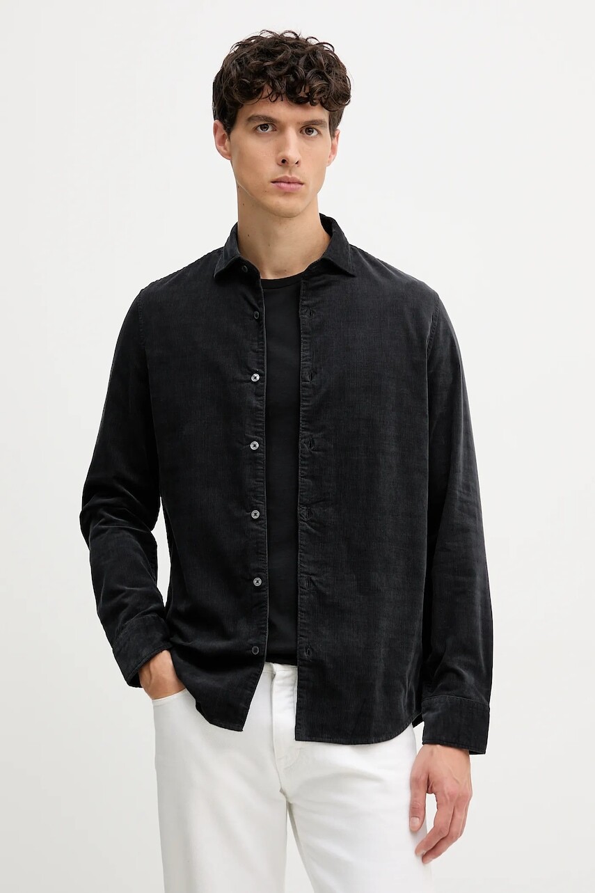 Menčestrová košeľa Marc O'Polo čierna farba, slim, s klasickým golierom, 529738842104