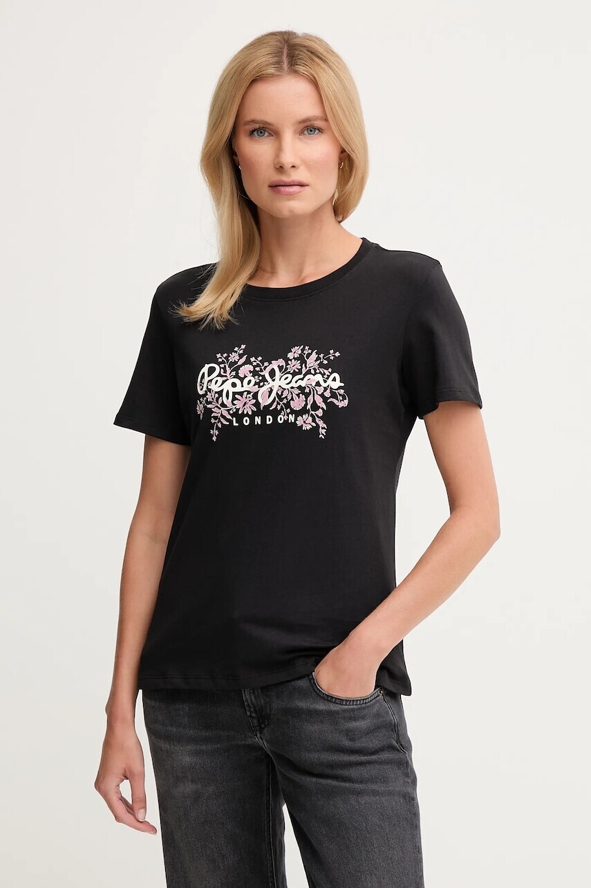 Bavlnené tričko Pepe Jeans dámske, čierna farba, PL5000049