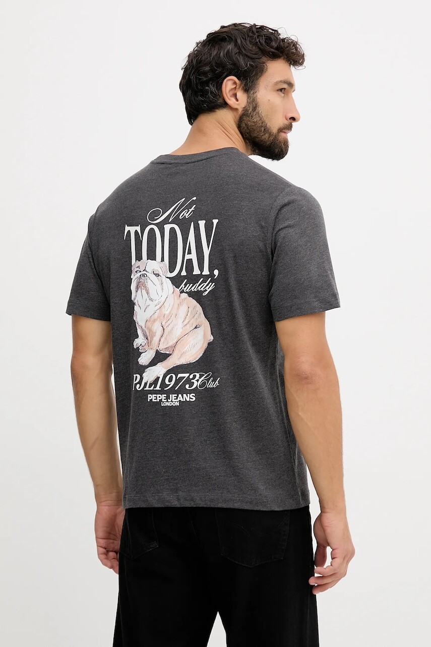 Bavlnené tričko Pepe Jeans pánske, šedá farba, s potlačou, PM5010090