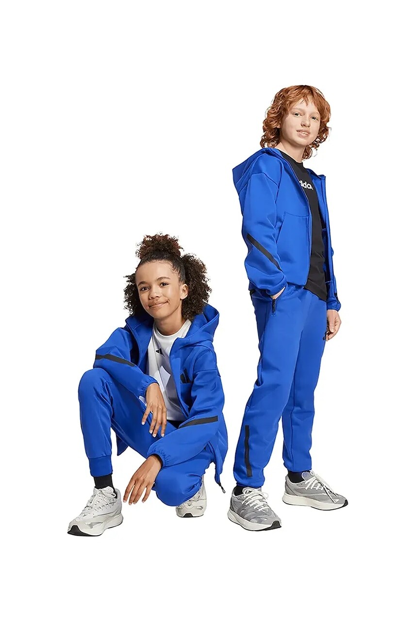 Detská mikina adidas modrá farba, s kapucňou, jednofarebná, KA0668