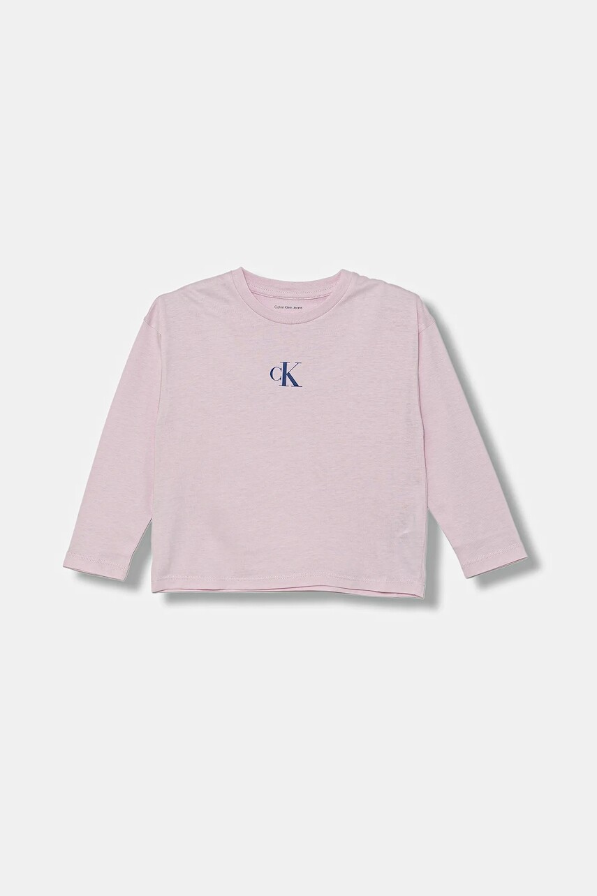 Detská bavlnená košeľa s dlhým rukávom Calvin Klein Jeans ružová farba, IG0IG02135