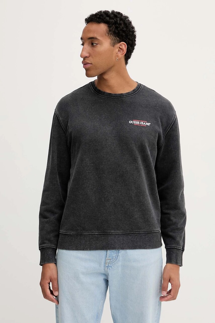 Bavlnená mikina Guess Jeans šedá farba, s potlačou, M5BQ34 KCPR1