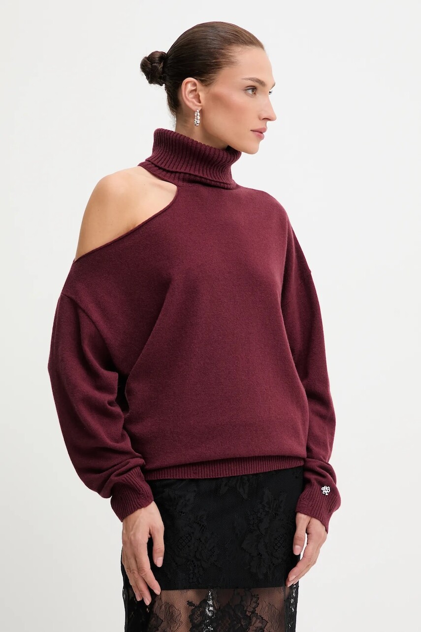 Vlnený sveter Aniye By bordová farba, s rolákom, 181037