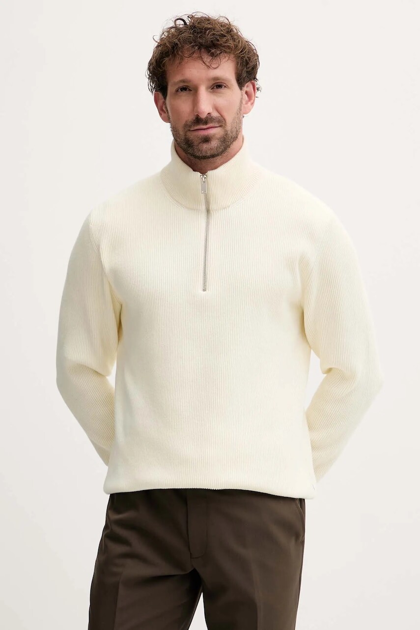 Sveter Lindbergh béžová farba, s polorolákom, 30-804030