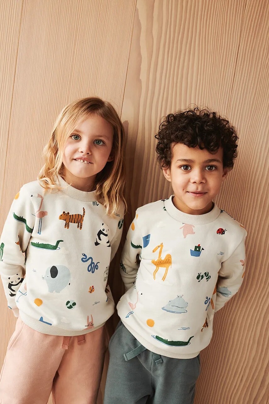 Detská bavlnená mikina Liewood Thora Printed Sweatshirt béžová farba, vzorovaná, LW20671