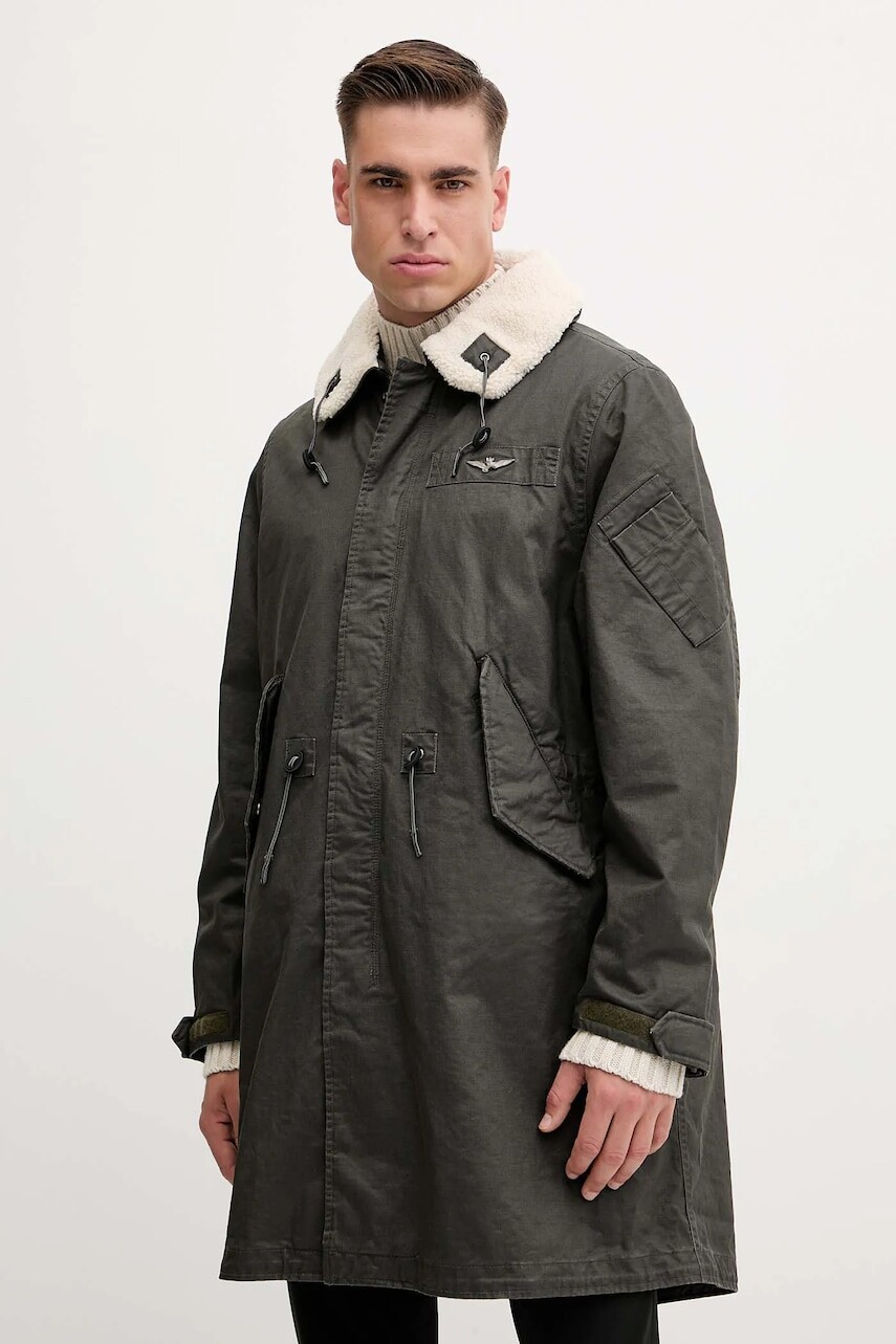 Bunda parka Aeronautica Militare zelená farba, prechodná, AB3020UCT04215