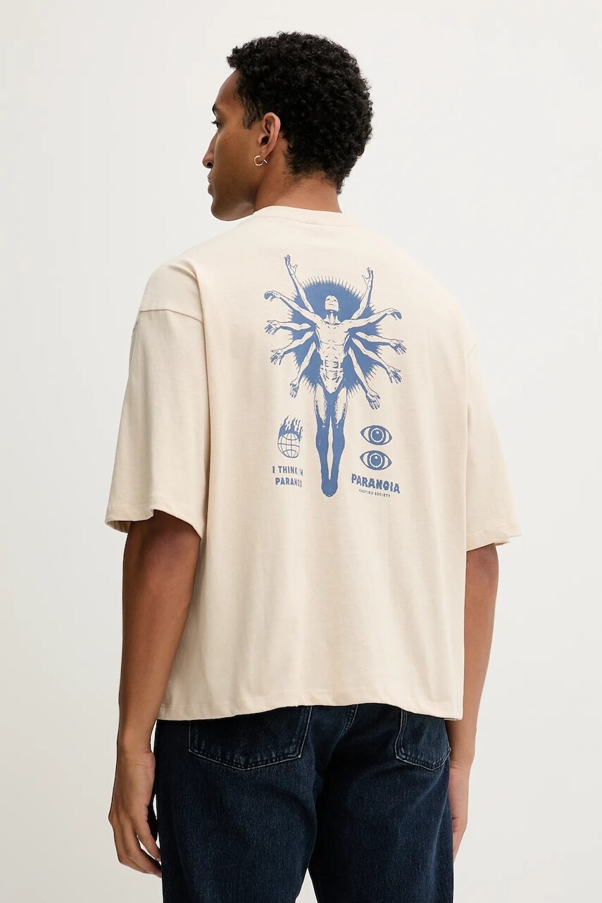 Bavlnené tričko Kaotiko béžová farba, s potlačou, AR084-01-G002