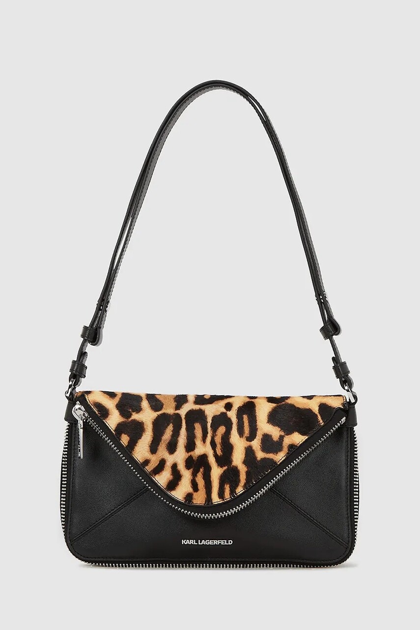 Kožená kabelka Karl Lagerfeld hnedá farba, A4W30124