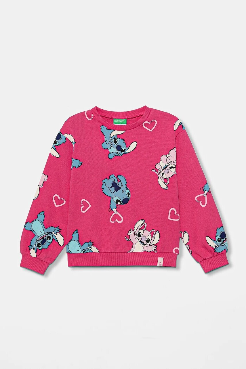 Detská bavlnená mikina United Colors of Benetton ružová farba, vzorovaná, 3UNPG10KD