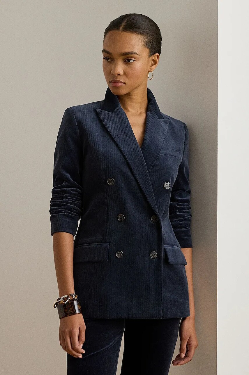 Sako Lauren Ralph Lauren tmavomodrá farba, dvojradové, jednofarebné, 200P03549