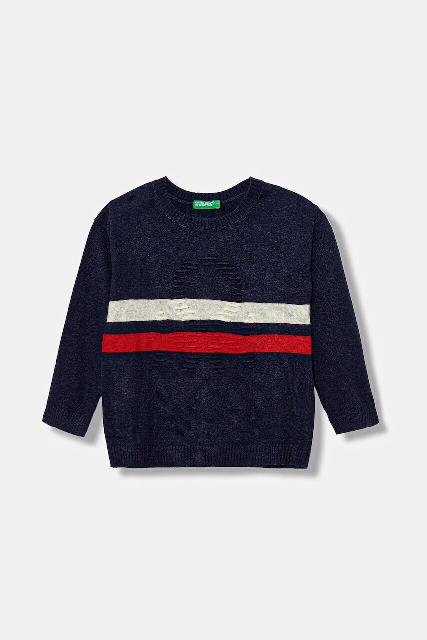 Detský sveter s prímesou vlny United Colors of Benetton tmavomodrá farba, ľahký, 1041H102X