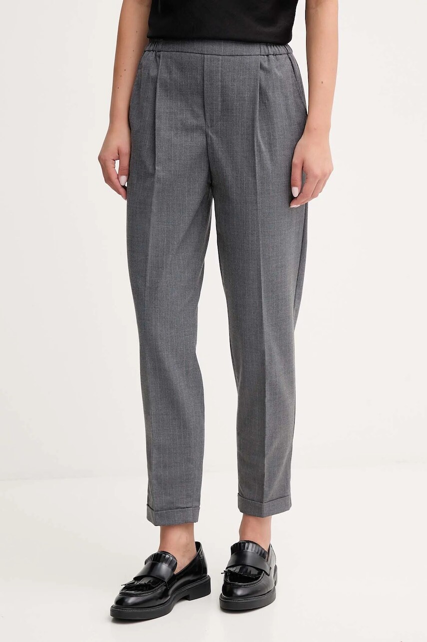 Nohavice United Colors of Benetton šedá farba, cigaretový strih, vysoký pás, 4X8MDF081