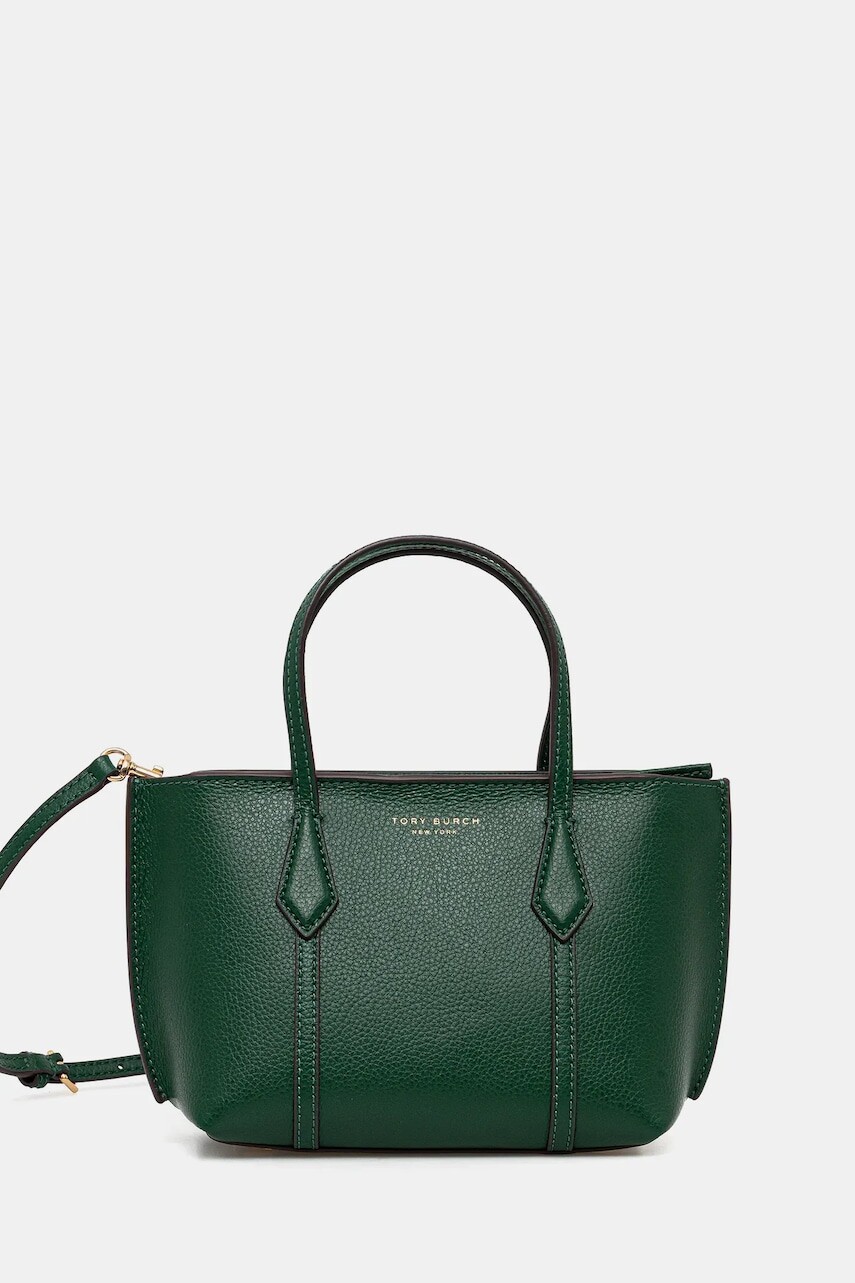 Kožená kabelka Tory Burch Perry Mini Tote zelená farba, 177399.300