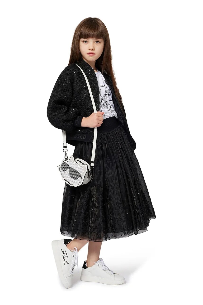 Dievčenská sukňa Karl Lagerfeld čierna farba, mini, áčkový strih, Z30586