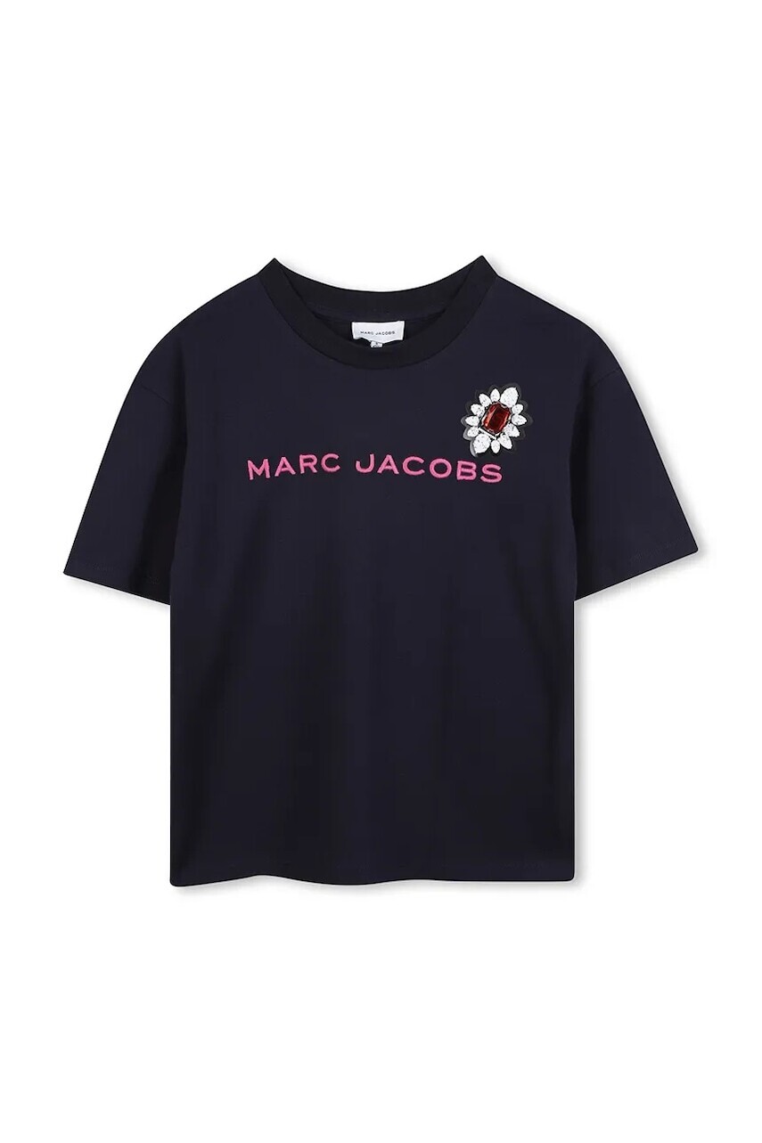 Detské bavlnené tričko Marc Jacobs tmavomodrá farba, W60590